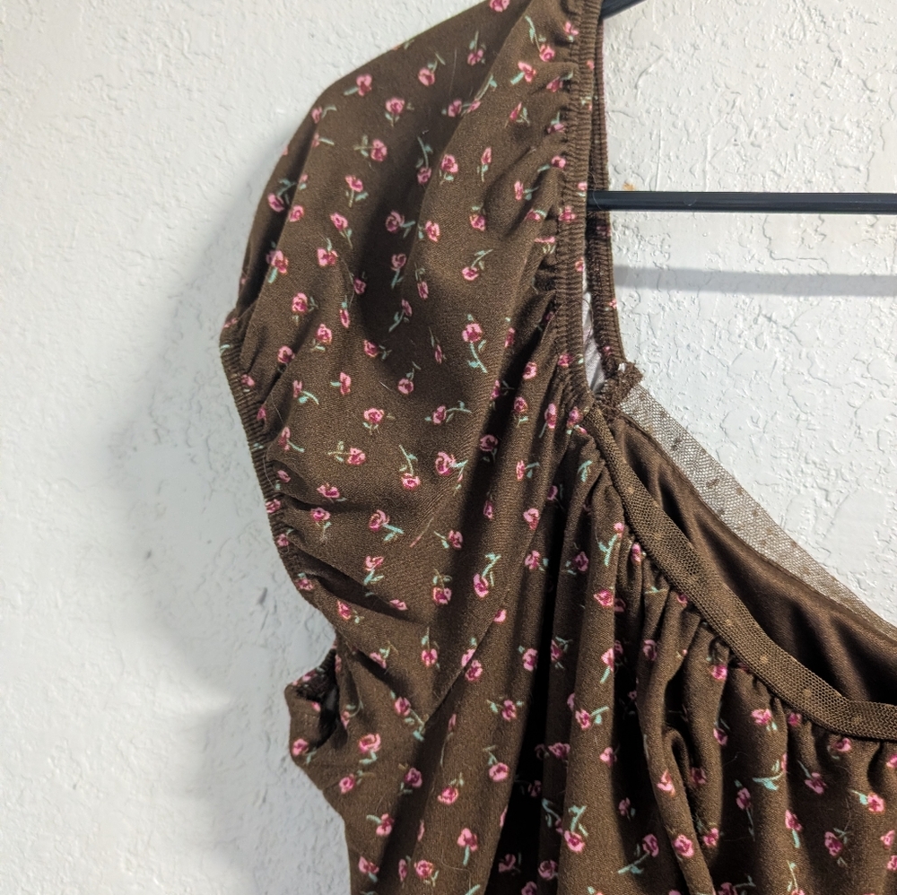 Floral babydoll Mini Dress XL 16/18 Cottagecore Dainty Boho Festival Stretch - Picture 3 of 7
